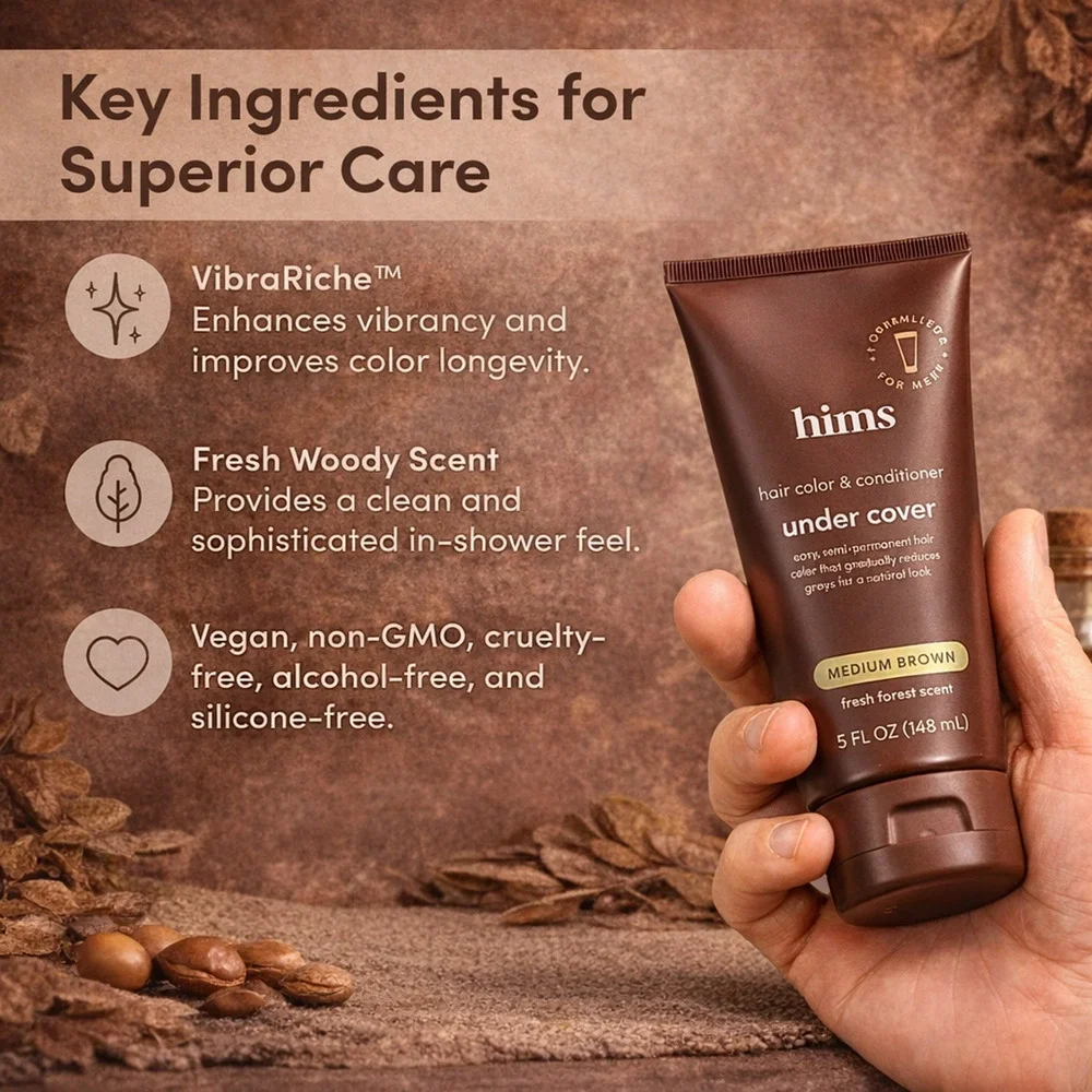 Hims Under Cover Hair Color + Conditioner Medium Brown Gray Blending Vegan